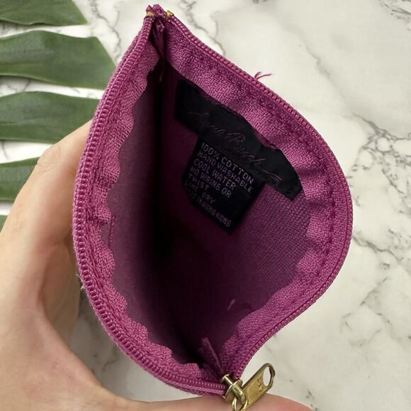 Laurel Burch Vintage Y2k Coin Purse Canvas Pouch Purple Cat Art Small Jungle - Picture 3 of 4